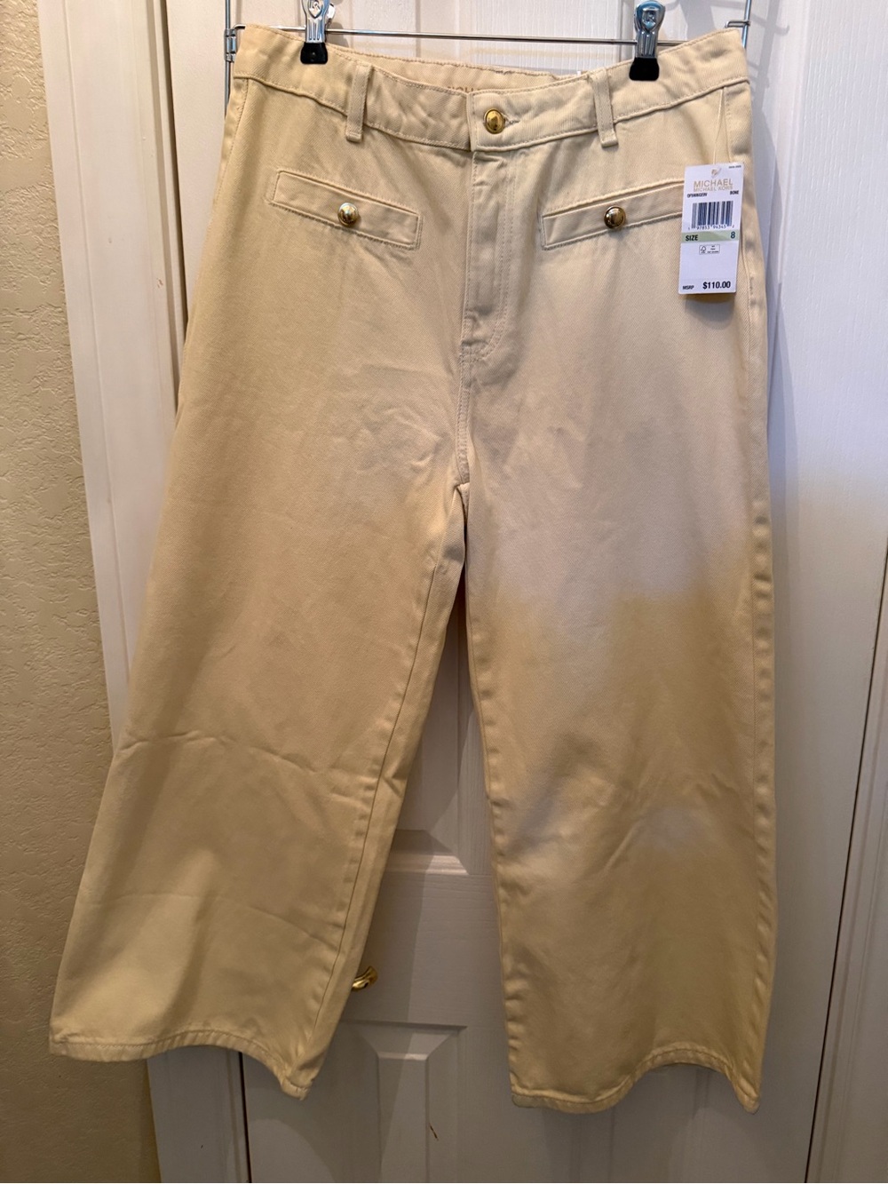 Michael Kors Women’s butter yellow Wide-Leg Jeans with Buttoned Flap Pockets